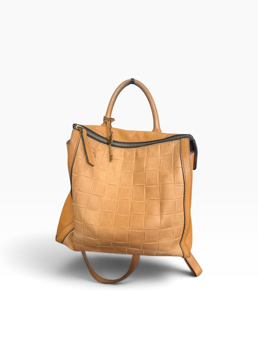 Fossil Woven Leather Backpack in Tan